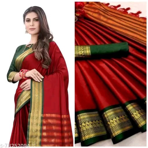 Red & Green Kalyani Cotton Silk Saree