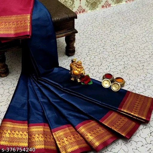 Blue & Red Kalyani Cotton Silk Saree