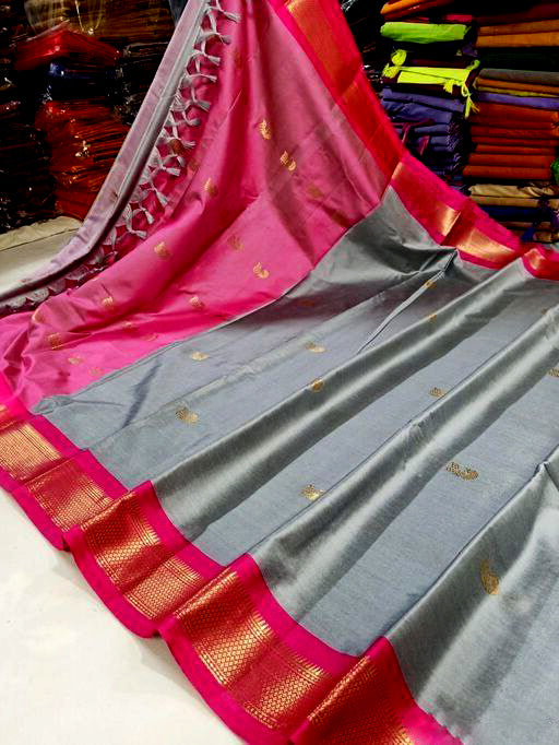 Steel Grey & Rani Pink Paithani Cotton Silk Saree