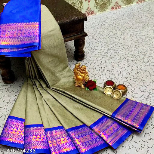 Beige & Blue Kalyani Cotton Silk Saree