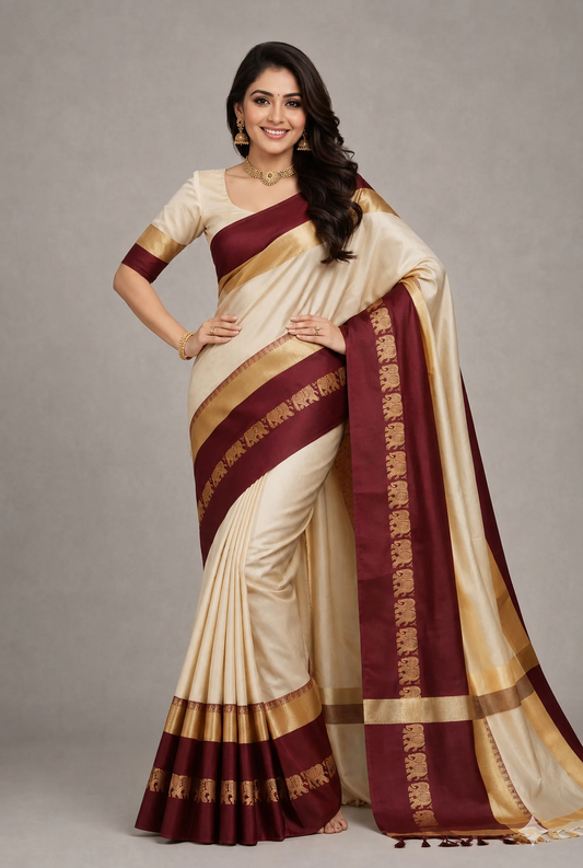 Hathi Design (Elephant) Cotton Silk Saree