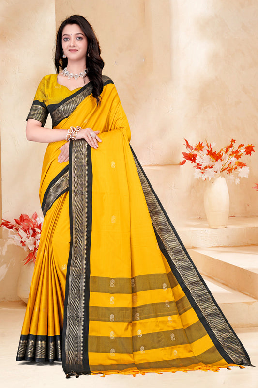Gold & Black Paithani Cotton Silk Saree