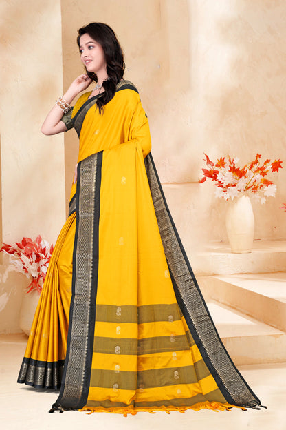 Gold & Black Paithani Cotton Silk Saree