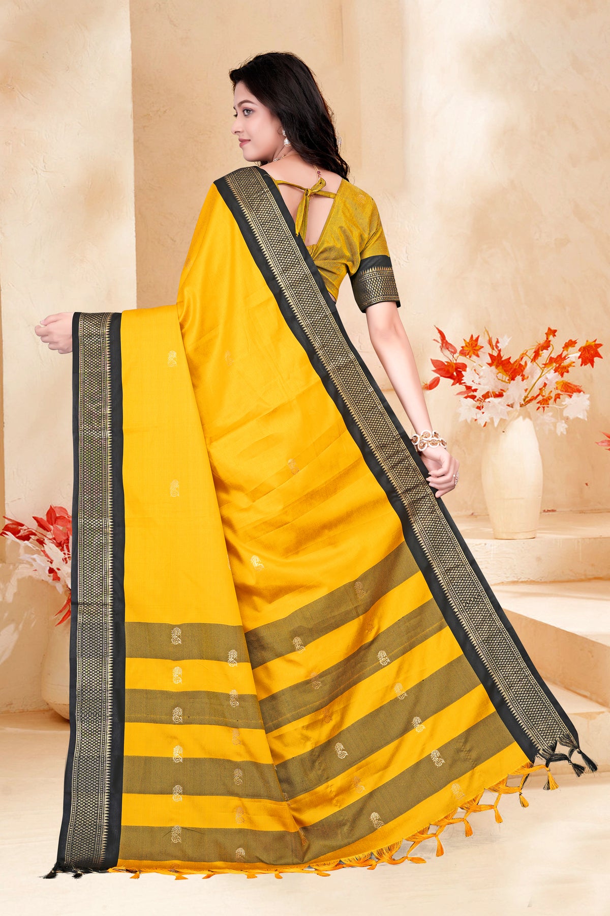 Gold & Black Paithani Cotton Silk Saree