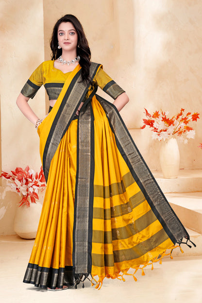 Gold & Black Paithani Cotton Silk Saree