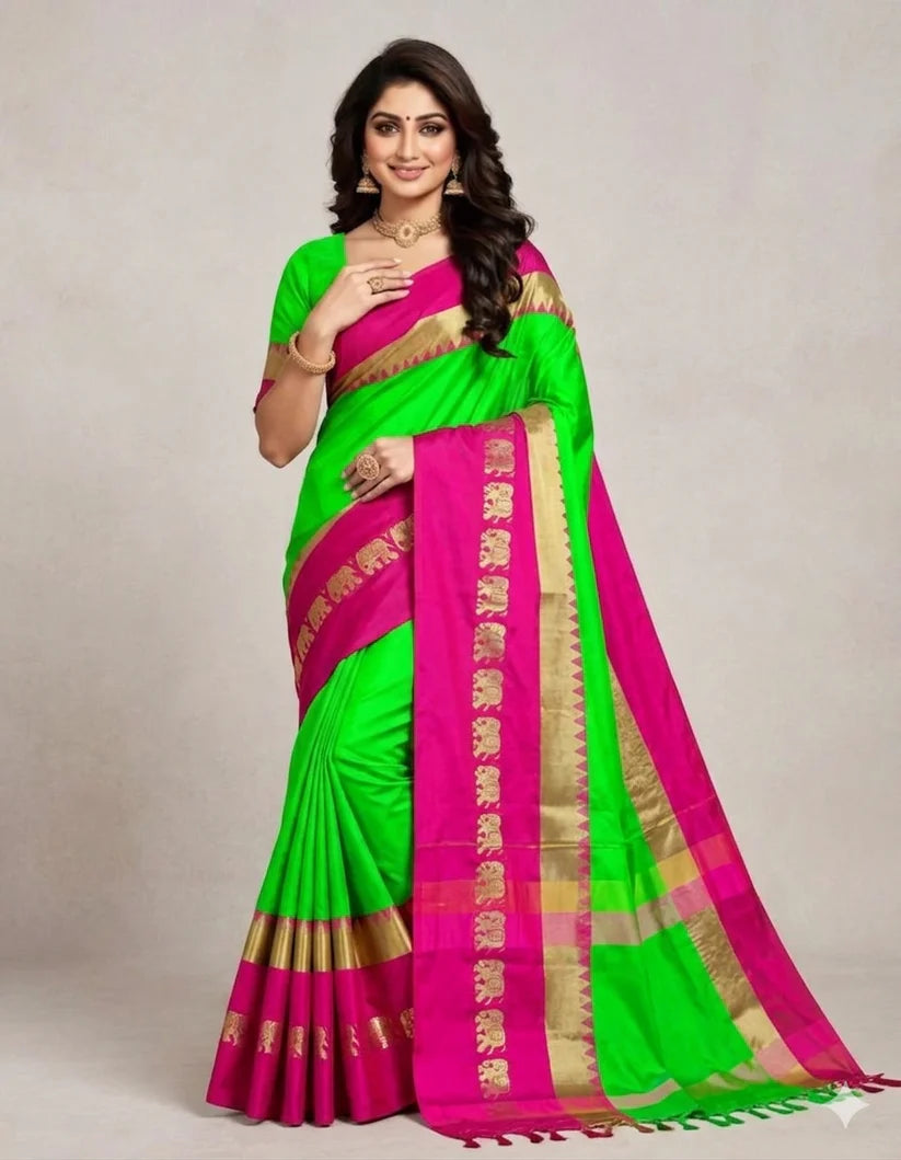 Hathi Design (Elephant) Cotton Silk Saree