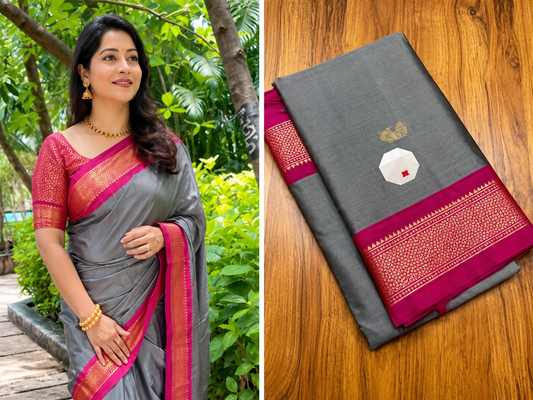 Steel Grey & Rani Pink Paithani Cotton Silk Saree