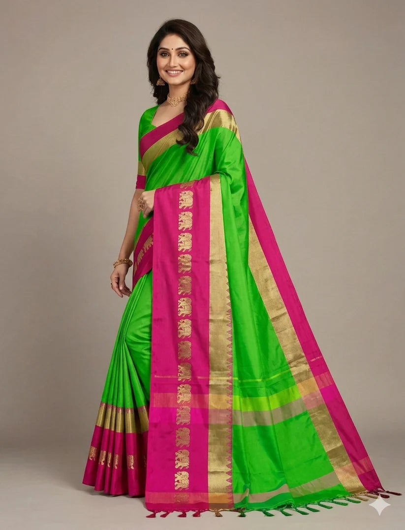 Hathi Design (Elephant) Cotton Silk Saree