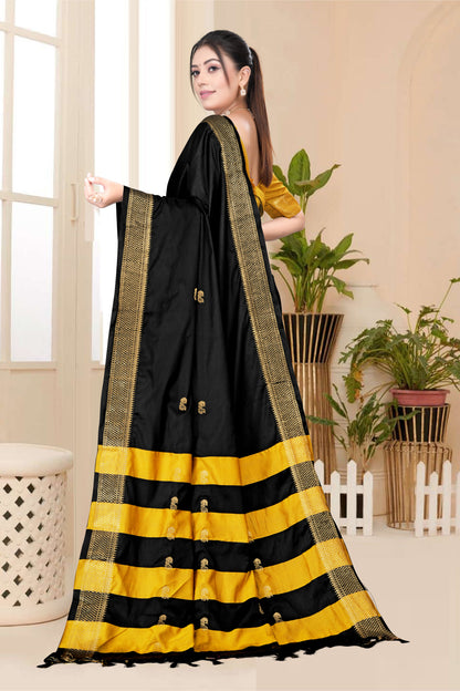 Black Self Golden Zari Pink Paithani Cotton Silk Saree