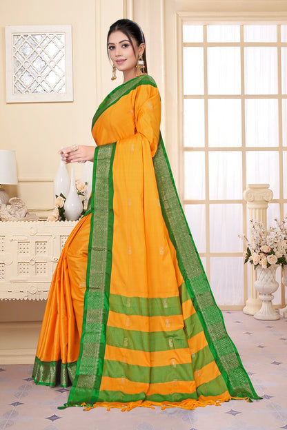 Gold & Green Pink Paithani Cotton Silk Saree