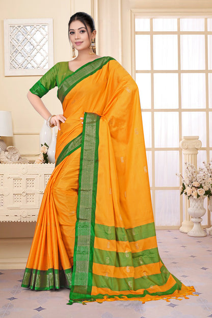 Gold & Green Pink Paithani Cotton Silk Saree