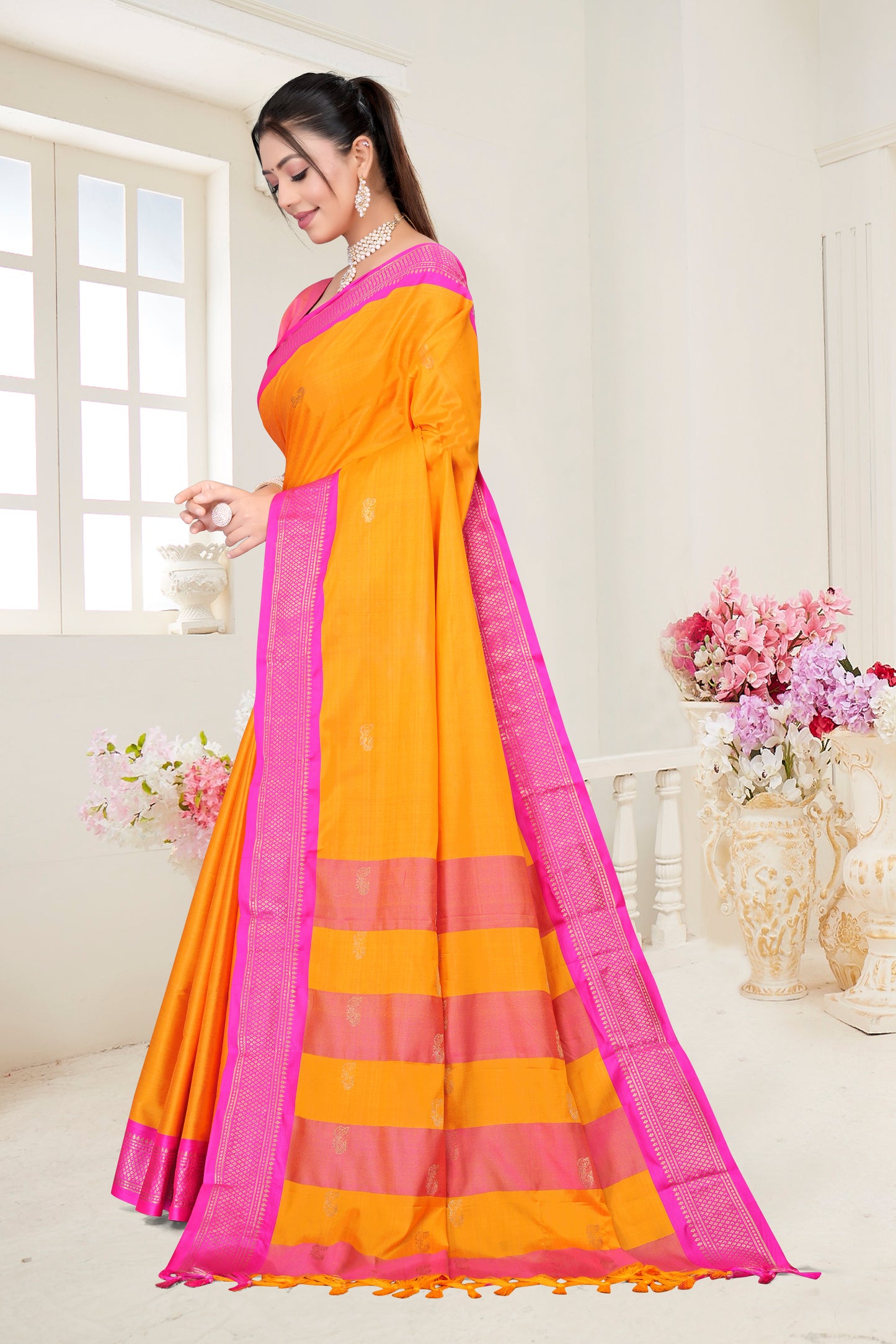 Gold & Rani Pink Paithani Cotton Silk Saree