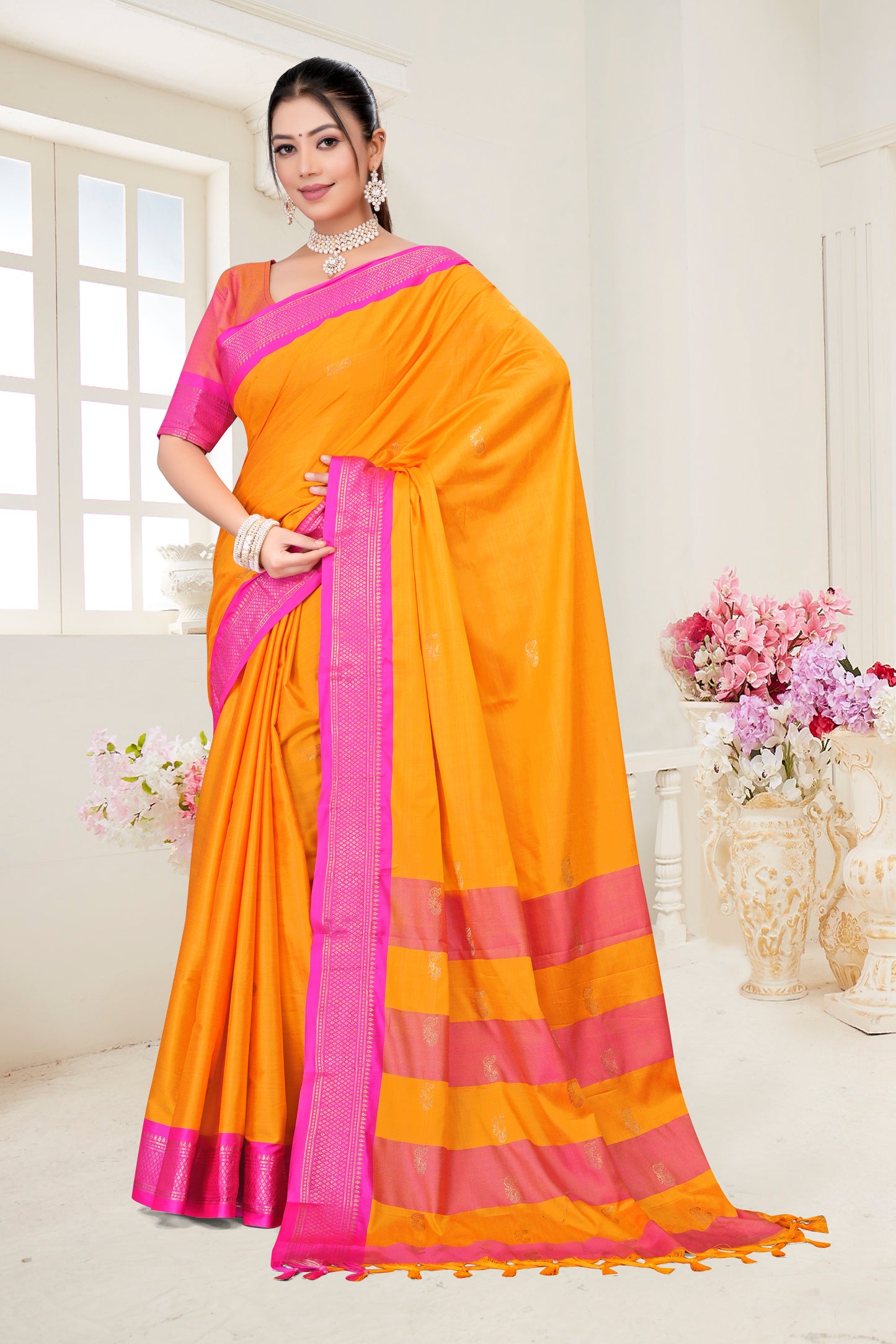 Gold & Rani Pink Paithani Cotton Silk Saree