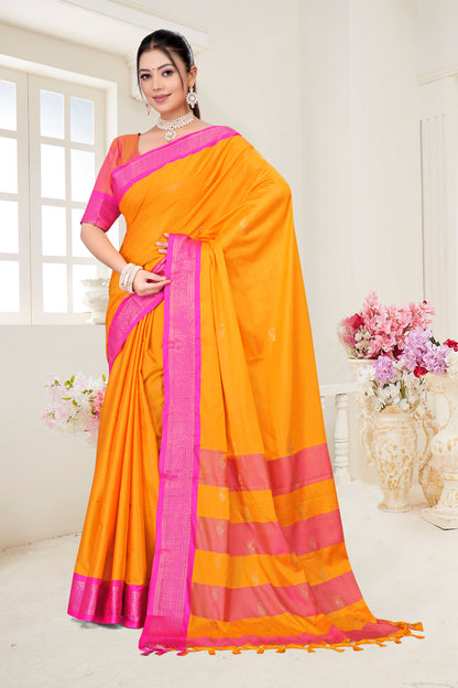 Gold & Rani Pink Paithani Cotton Silk Saree