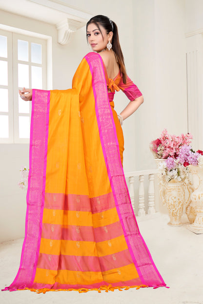 Gold & Rani Pink Paithani Cotton Silk Saree