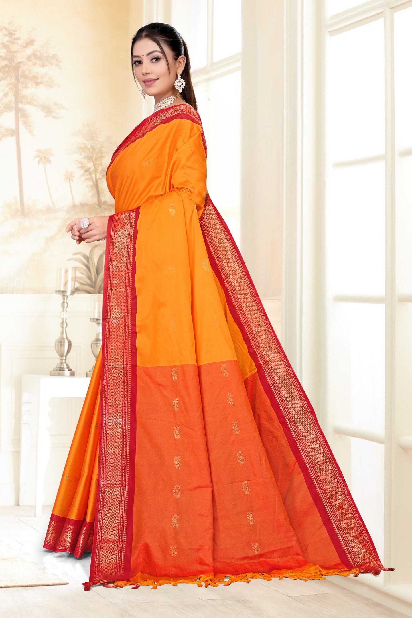 Gold & Red Paithani Cotton Silk Saree