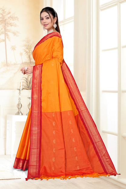 Gold & Red Paithani Cotton Silk Saree