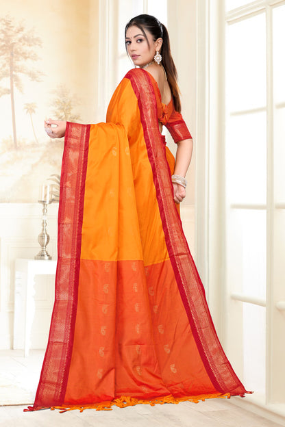 Gold & Red Paithani Cotton Silk Saree