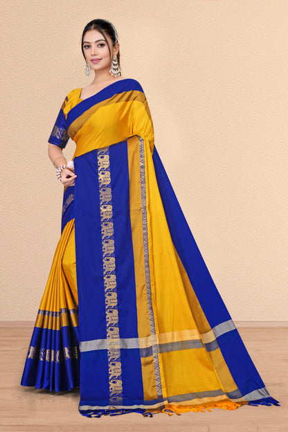 Gold & Royal Blue Hathi Design (Elephant) Cotton Silk Saree