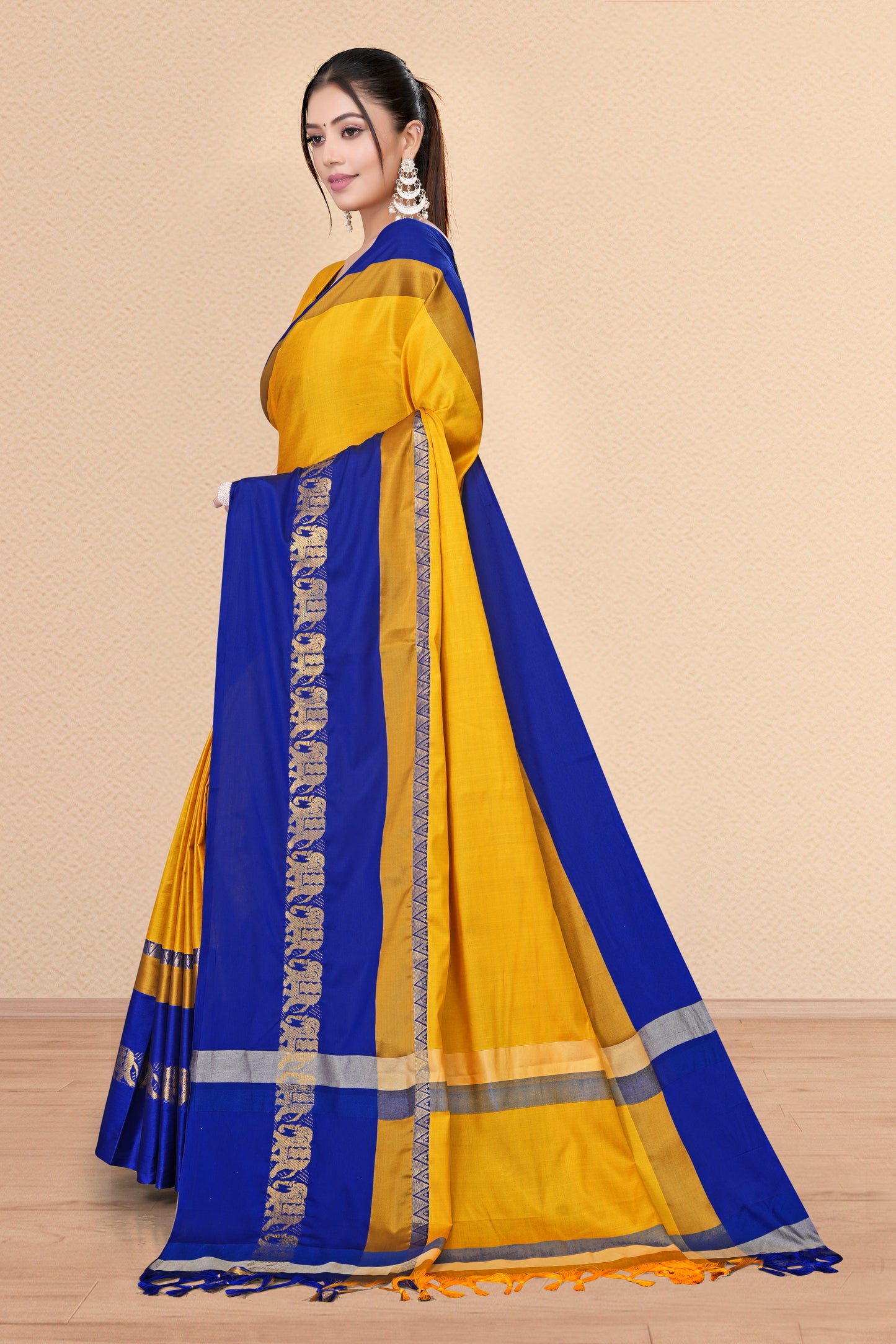 Gold & Royal Blue Hathi Design (Elephant) Cotton Silk Saree