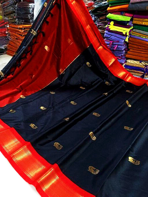 Black & Red Paithani Cotton Silk Saree