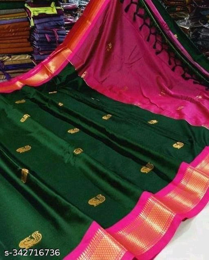 Bottle Green & Rani Pink Paithani Cotton Silk Saree