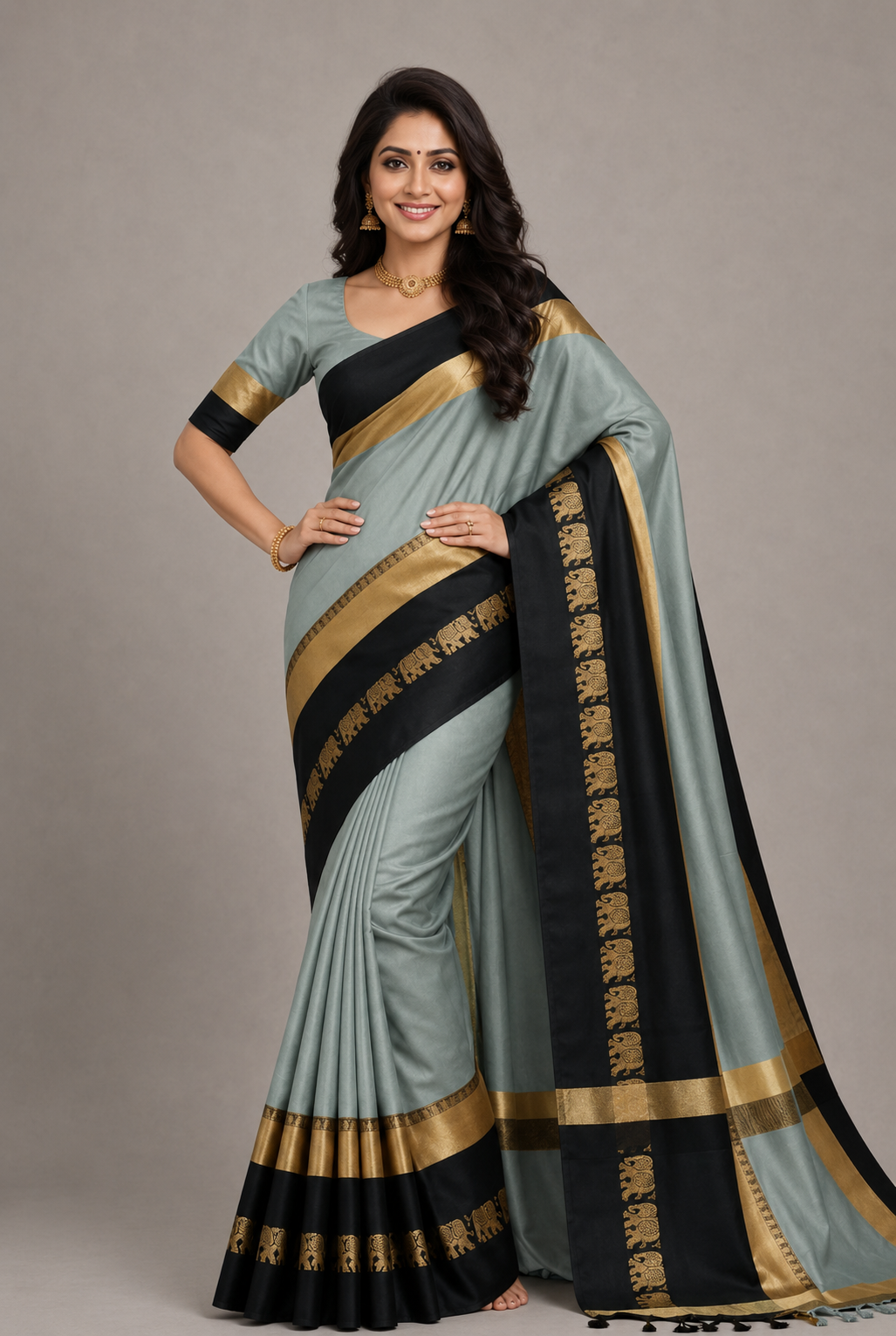 Hathi Design (Elephant) Cotton Silk Saree