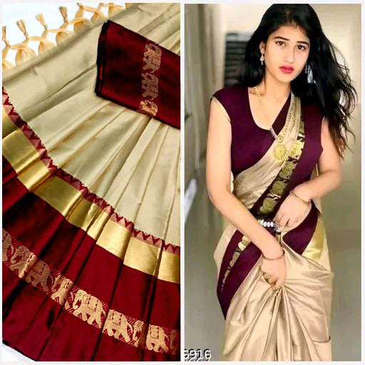 Hathi Design (Elephant) Cotton Silk Saree