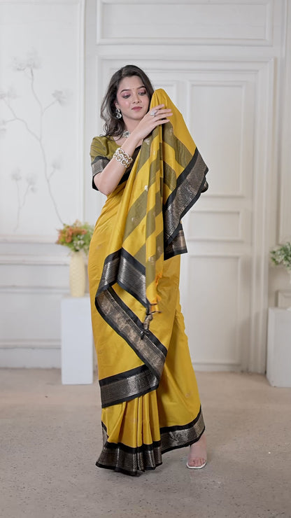 Gold & Black Paithani Cotton Silk Saree
