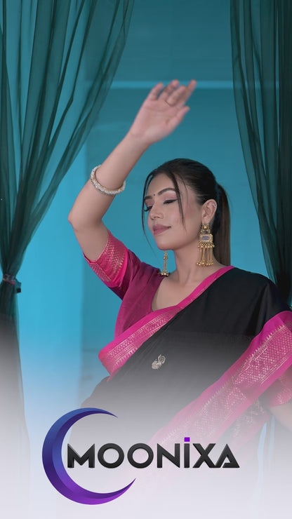 Navy Blue & Rani Pink Paithani Cotton Silk Saree