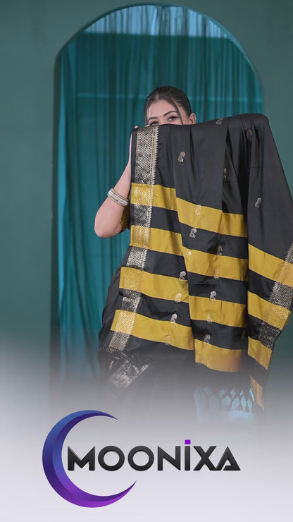 Black Self Golden Zari Pink Paithani Cotton Silk Saree