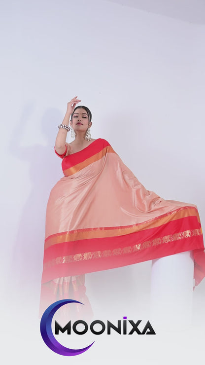 Cream & Red Hathi Design (Elephant) Cotton Silk Saree