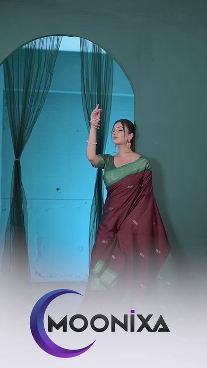 Brown & Green Paithani Cotton Silk Saree