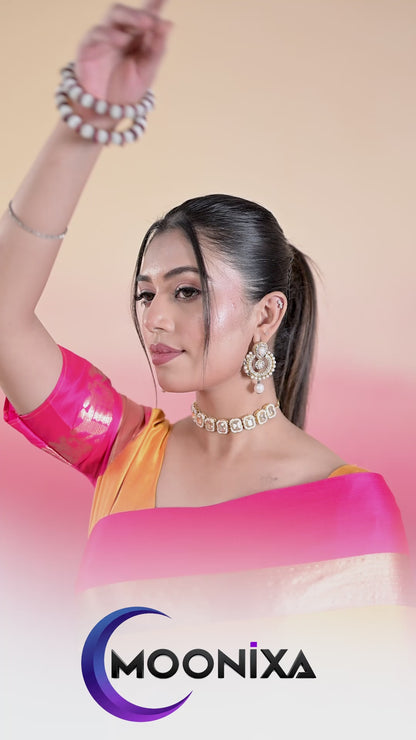 Gold & Pink Rani Hathi Design (Elephant) Cotton Silk Saree