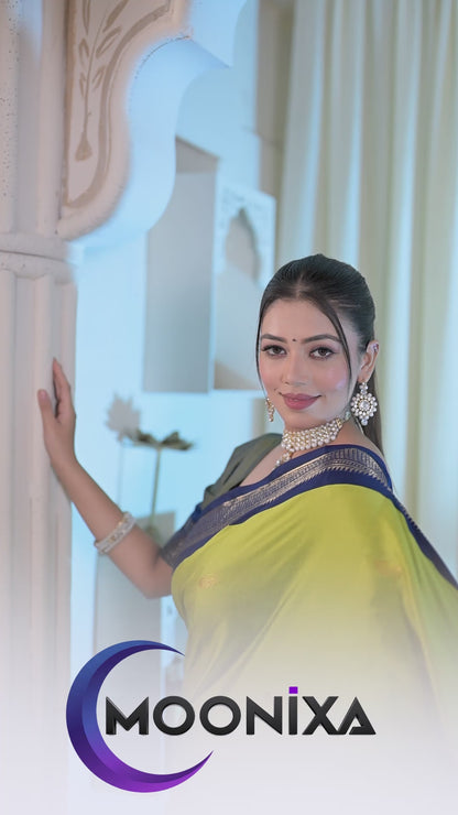 Lemon & Navy Blue Paithani Cotton Silk Saree