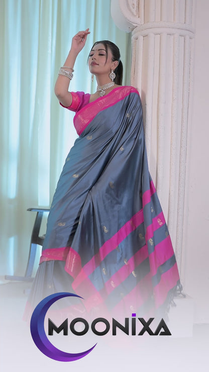 Steel Grey & Rani Pink Paithani Cotton Silk Saree