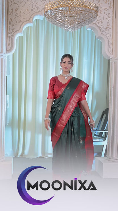 Bottle Green & Red Paithani Cotton Silk Saree